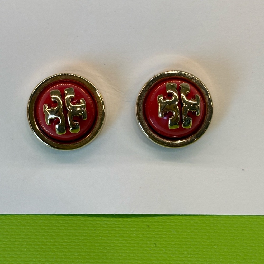 Tory Burch Red and Silver Round Earrings